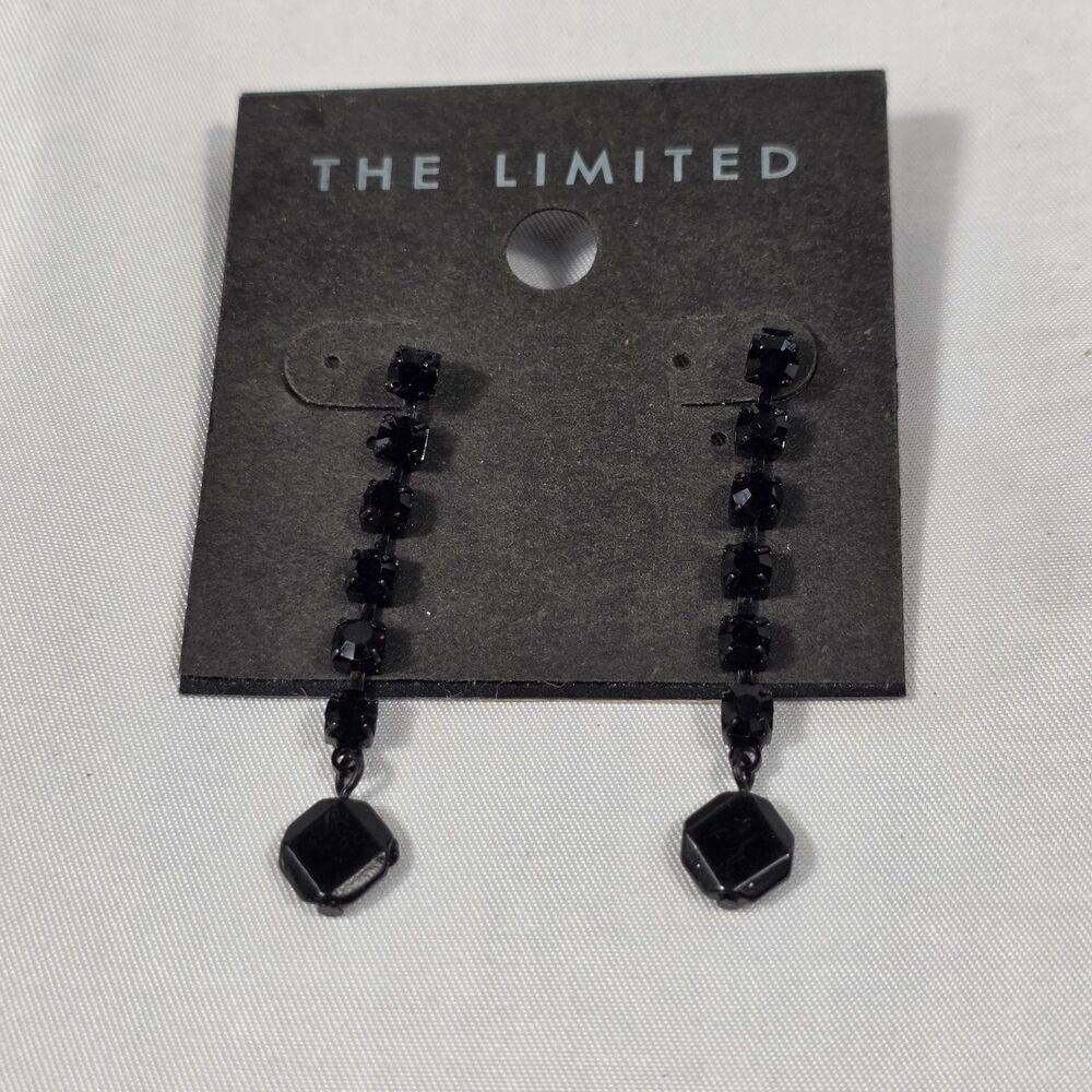 The Limited Linear Drop Earrings Black Vertical Stacked Rhinestones NEW